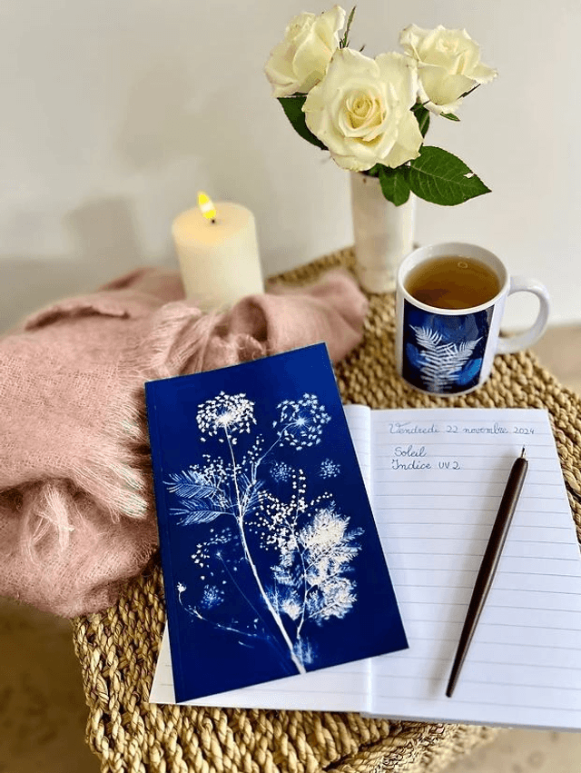 Carnet cyanotype &quot;Fleurs deux saisons&quot;